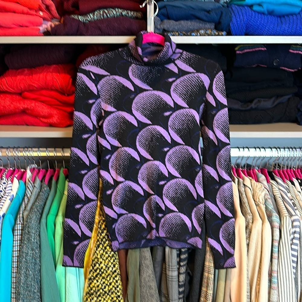 Prada Black With Purple Print Long Sleeve Turtleneck Sweater Size 38/ Us 6